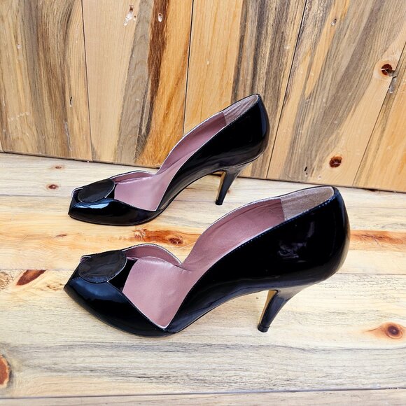 Romilly Jane Elegant Luxe Patent Leather Peep Toe Heels - Picture 4 of 7